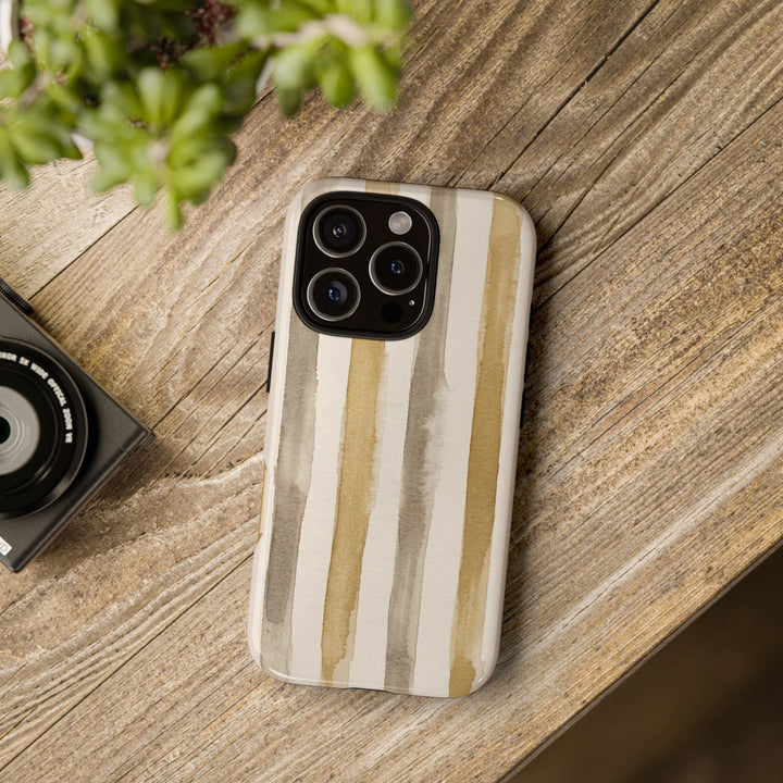 Tough Cute Brown Beige Stripes Phone Case, for IPhone 17 Pro Max | Iphone 17 Air, Iphone 16, IPhone 15, 14 13 12, Samsung Galaxy S26, S25, S24, S23 - Studio40ParkLane