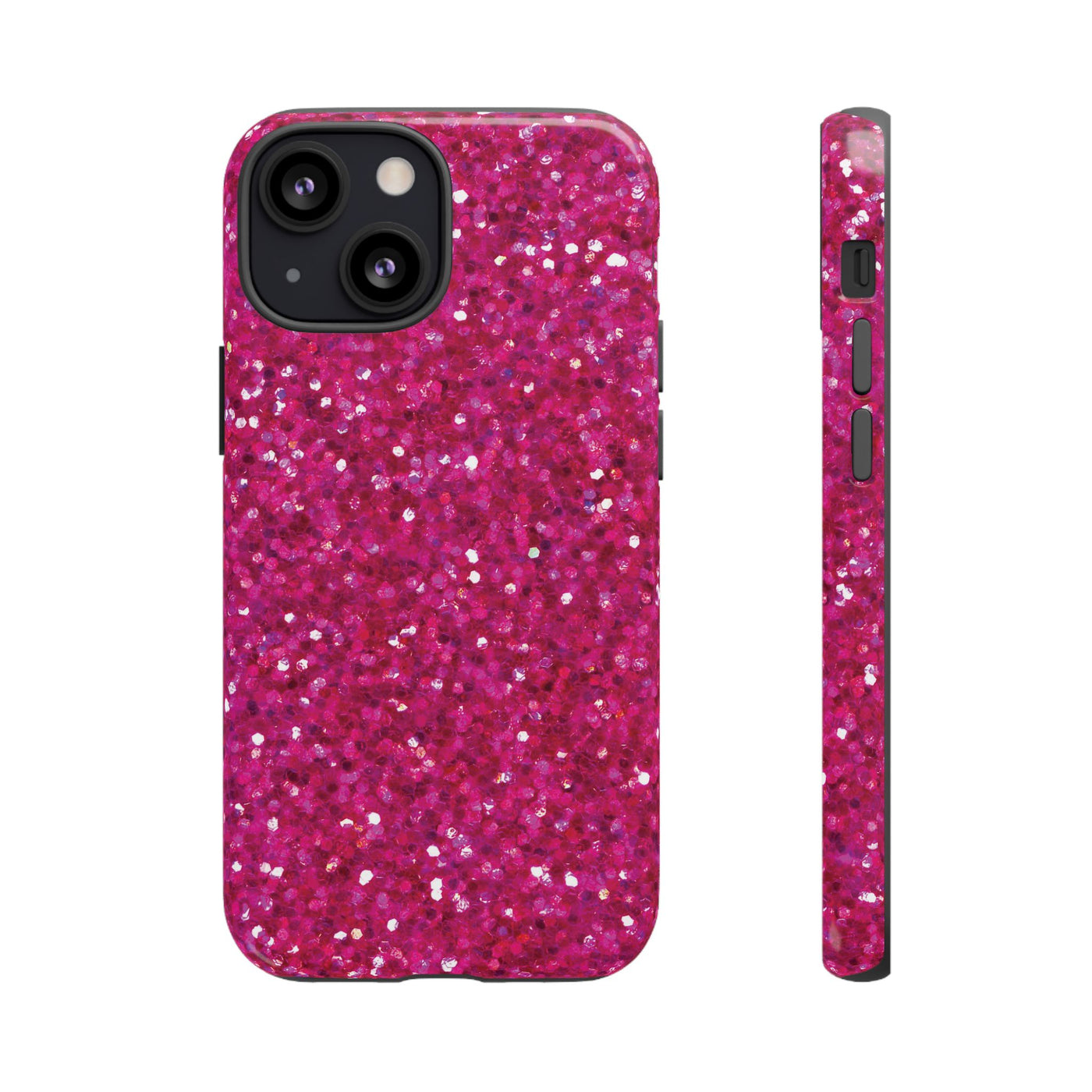 Chic Pink Faux Play on Glitter Effect Cute Phone Case, for IPhone 16 pro Max | Iphone 15, Iphone 14, IPhone 13 Case, 11 8 7, Samsung Galaxy S24, S23, S22, S21, 2 Layer Protection