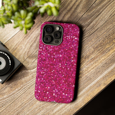 Chic Pink Faux Play on Glitter Effect Cute Phone Case, for IPhone 16 pro Max | Iphone 15, Iphone 14, IPhone 13 Case, 11 8 7, Samsung Galaxy S24, S23, S22, S21, 2 Layer Protection