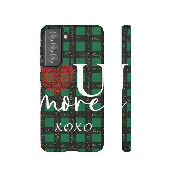 Cute Samsung Phone Cases, Designer Samsung Galaxy S23 Phone Case, Samsung S22 Case, Samsung S21 Case, Samsung S20 Case, Green Plaid Love You - Studio40ParkLane