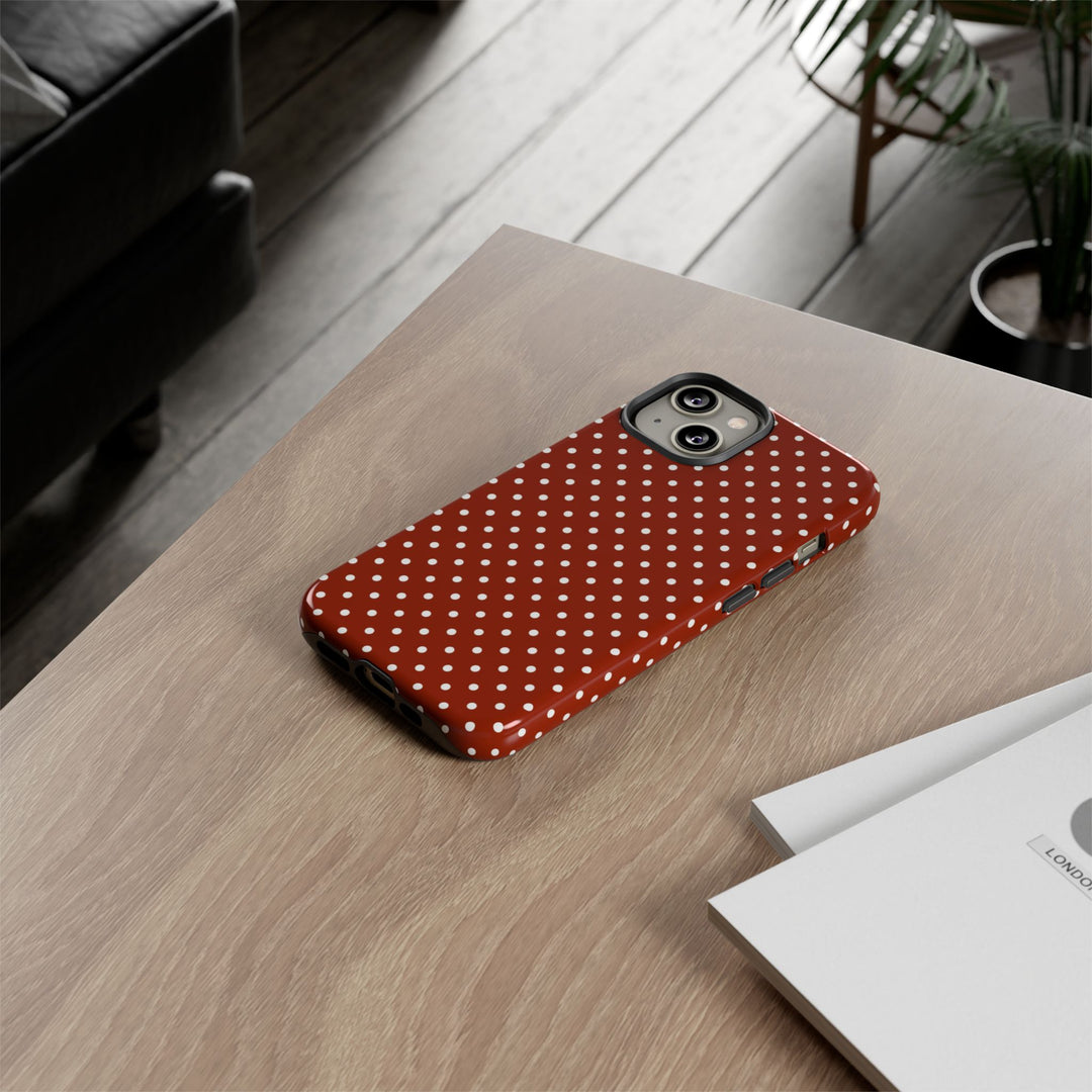 Aesthetic Tough Clay Red Polka Dots Premium Phone Case - For iPhone 17 Pro Max iPhone 16 Pro iPhone 15 Iphone 14 Plus 13 Pro 12 11 10 XR XS - Studio40ParkLane
