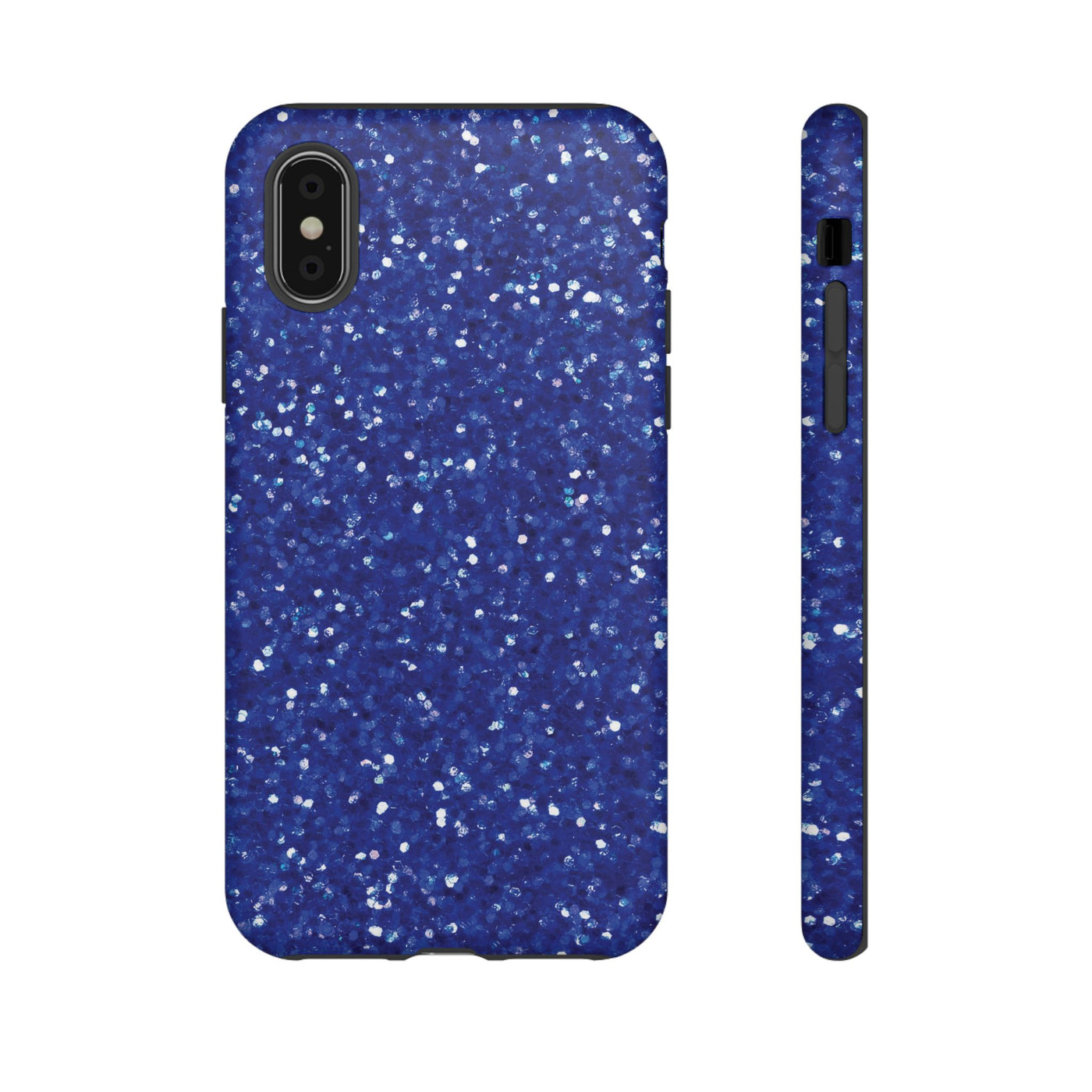 Chic Blue Faux Play on Glitter Effect Cute Phone Case, for IPhone 16 pro Max | Iphone 15, Iphone 14, IPhone 13 Case, 11 8 7, Samsung Galaxy S24, S23, S22, S21, 2 Layer Protection