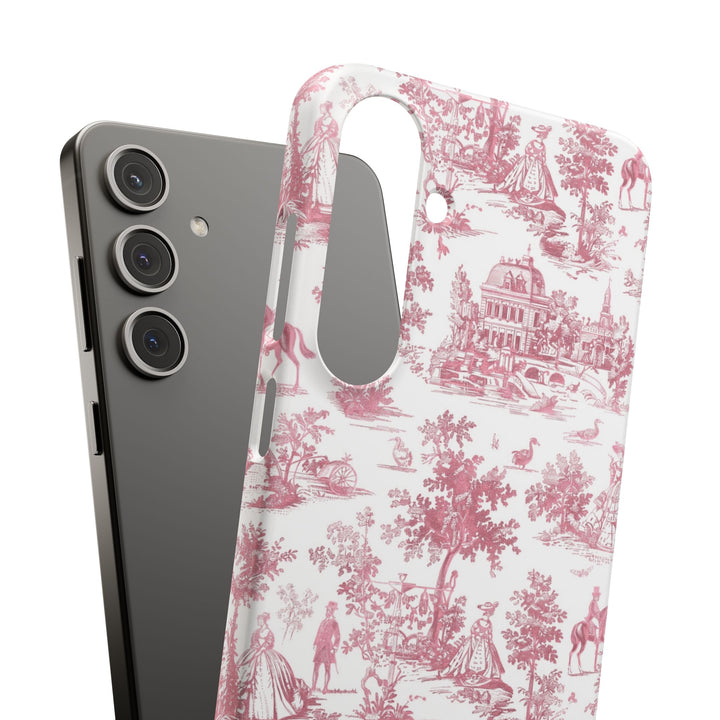Sleek Snap Pink French Toile Cute Phone Case for iPhone 16 15 14 13 12 11 X Xs Max Xr Pro Plus Samsung Galaxy S24 S23 S22 S21 S20 Note Ultra