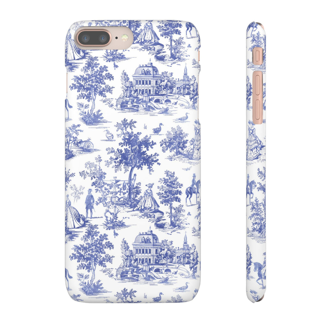 Sleek Snap Blue French Toile Cute Phone Case for iPhone 16 15 14 13 12 11 X Xs Max Xr Pro Plus Samsung Galaxy S24 S23 S22 S21 S20 Note Ultra