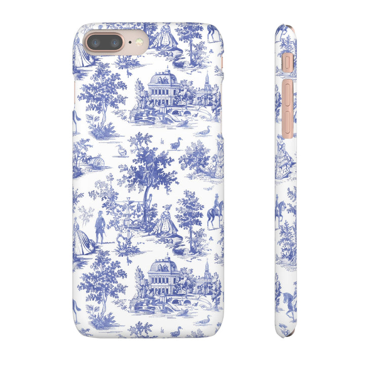 Sleek Snap Blue French Toile Cute Phone Case for iPhone 16 15 14 13 12 11 X Xs Max Xr Pro Plus Samsung Galaxy S24 S23 S22 S21 S20 Note Ultra