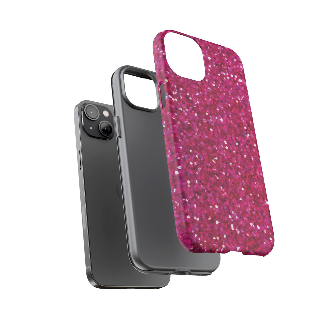 Chic Pink Faux Play on Glitter Effect Cute Phone Case, for IPhone 16 pro Max | Iphone 15, Iphone 14, IPhone 13 Case, 11 8 7, Samsung Galaxy S24, S23, S22, S21, 2 Layer Protection