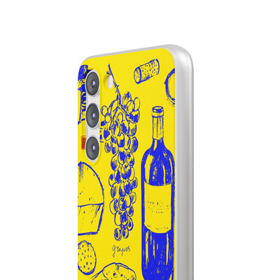 Cute Flexi Phone Cases, French Food Wine Yellow Blue, Compatible with Samsung Galaxy S23, Samsung S22, Samsung S21, Samsung S20, Galaxy S20 Ultra