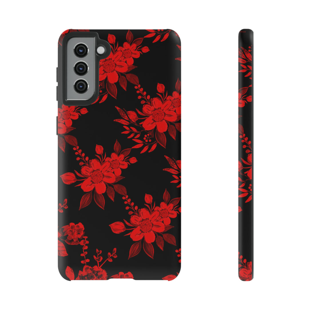 Cute Samsung Phone Case | Aesthetic Samsung Phone Case | Galaxy S23, S22, S21, S20 | Red Black Flowers, Protective Phone Case - Studio40ParkLane