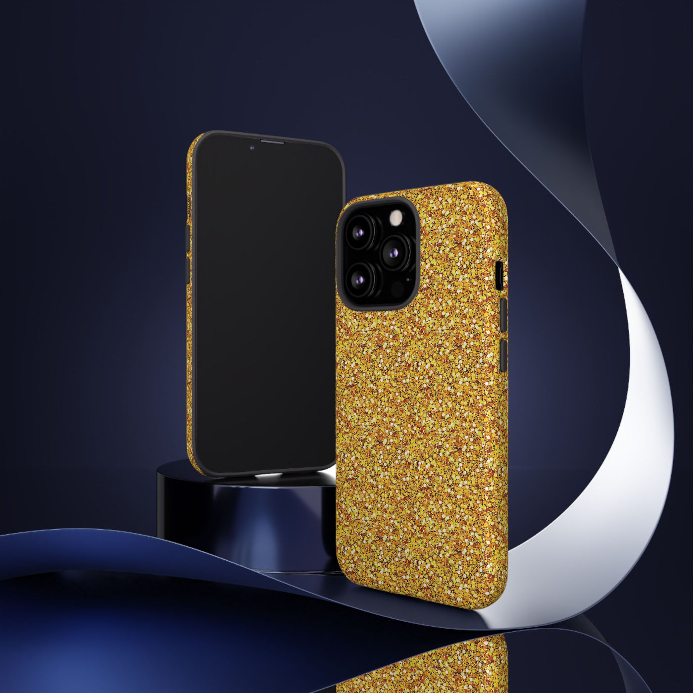 Chic Gold Faux Play on Glitter Effect Cute Phone Case, for IPhone 16 pro Max | Iphone 15, Iphone 14, IPhone 13 Case, 11 8 7, Samsung Galaxy S24, S23, S22, S21, 2 Layer Protection