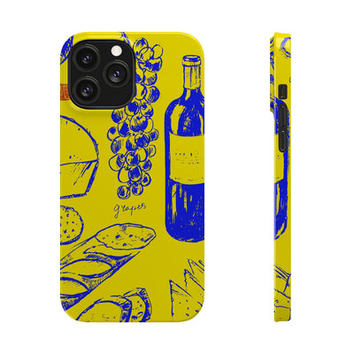 Slim Cute Phone Cases for Iphone  | iPhone 15 Case | iPhone 15 Pro Max Case, Iphone 14, Iphone 14 Pro Max, Iphone 13, French Food Wine Yellow Blue