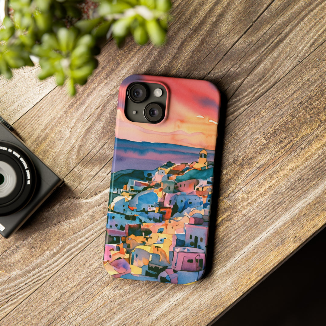 Slim Cute Phone Cases for Iphone | iPhone 15 Case | iPhone 15 Pro Max Case, Iphone 14, Iphone 14 Pro Max, Iphone 13, Colorful Greek House Watercolor - Studio40ParkLane