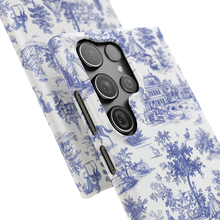Sleek Snap Blue French Toile Cute Phone Case for iPhone 16 15 14 13 12 11 X Xs Max Xr Pro Plus Samsung Galaxy S24 S23 S22 S21 S20 Note Ultra