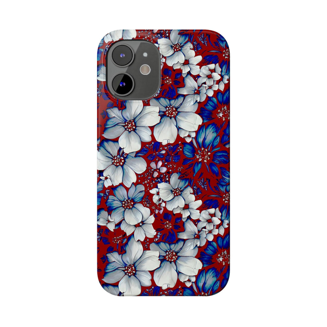 Slim Cute Phone Cases for Iphone - | iPhone 15 Case | iPhone 15 Pro Max Case, Iphone 14 Case, Iphone 14 Pro Max, Iphone 13, Red Blue Flowers - Studio40ParkLane