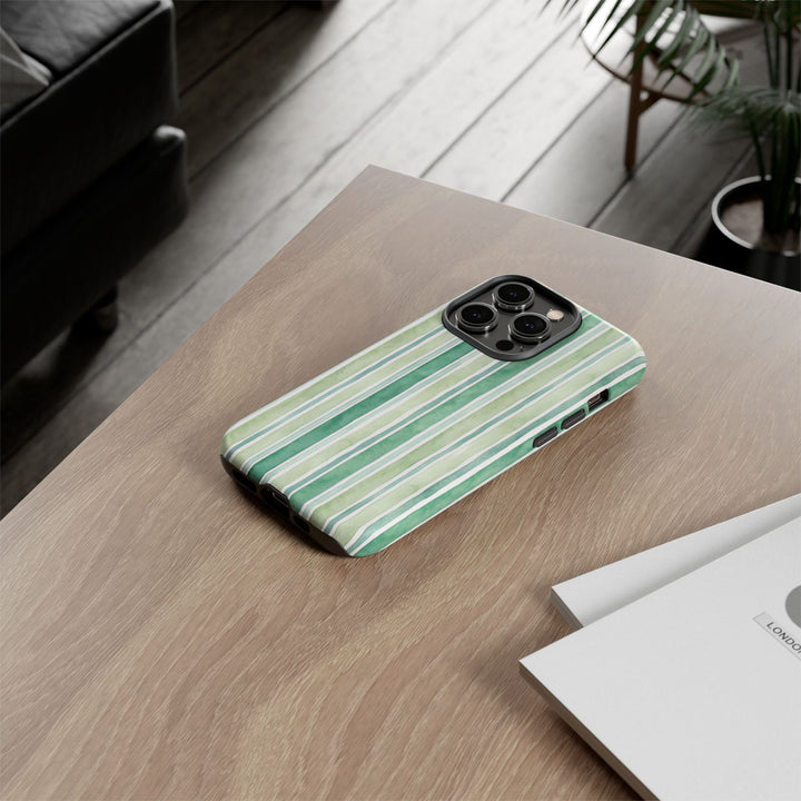 Aesthetic Tough Green Watercolor Stripes Premium Phone Case - For iPhone 17 Pro Max iPhone 16 Pro iPhone 15 Iphone 14 Plus 13 Pro 12 11 10 - Studio40ParkLane