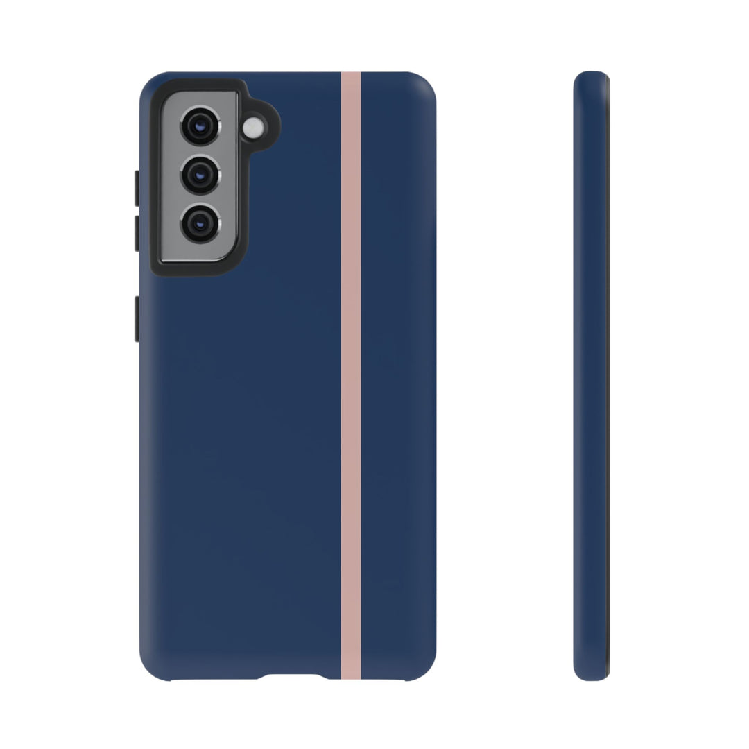 Tough Phone Case Navy Blue Orange Stripe iPhone 18 17 16 15 14 13 12 Pro Max Plus, Samsung Galaxy S26 S25 S24 Ultra Cute Preppy Sport - Studio40ParkLane