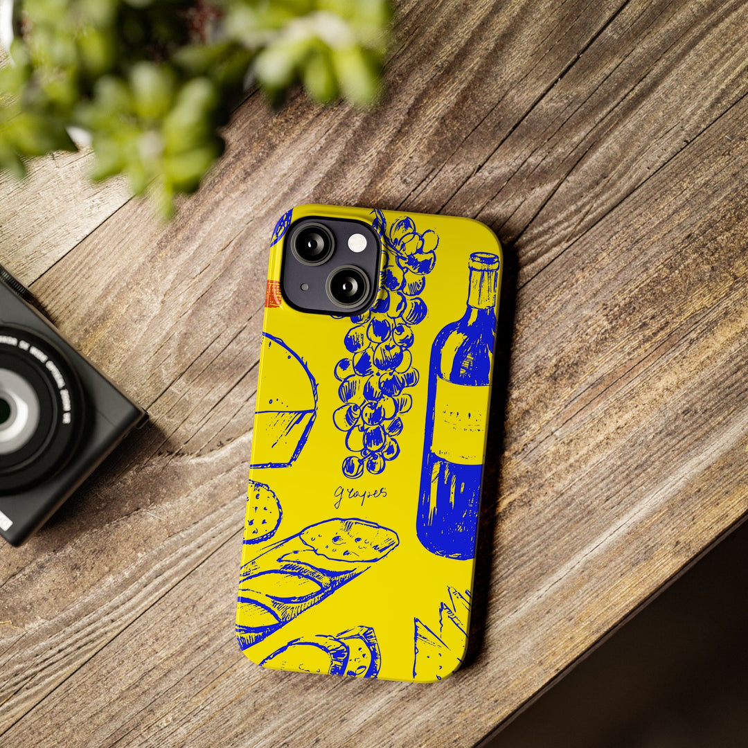 Slim Cute Phone Cases for Iphone | iPhone 15 Case | iPhone 15 Pro Max Case, Iphone 14, Iphone 14 Pro Max, Iphone 13, French Food Wine Yellow Blue - Studio40ParkLane