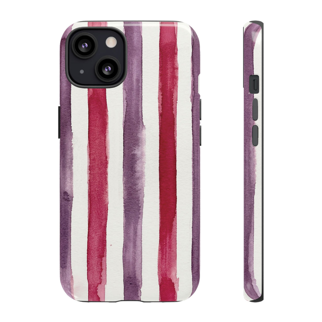 Tough Cute Wine Red Purple Stripes Phone Case, for IPhone 17 Pro Max | Iphone 17 Air, Iphone 16, IPhone 15, 14 13 12, Samsung Galaxy S26, S25, S24, S23 - Studio40ParkLane