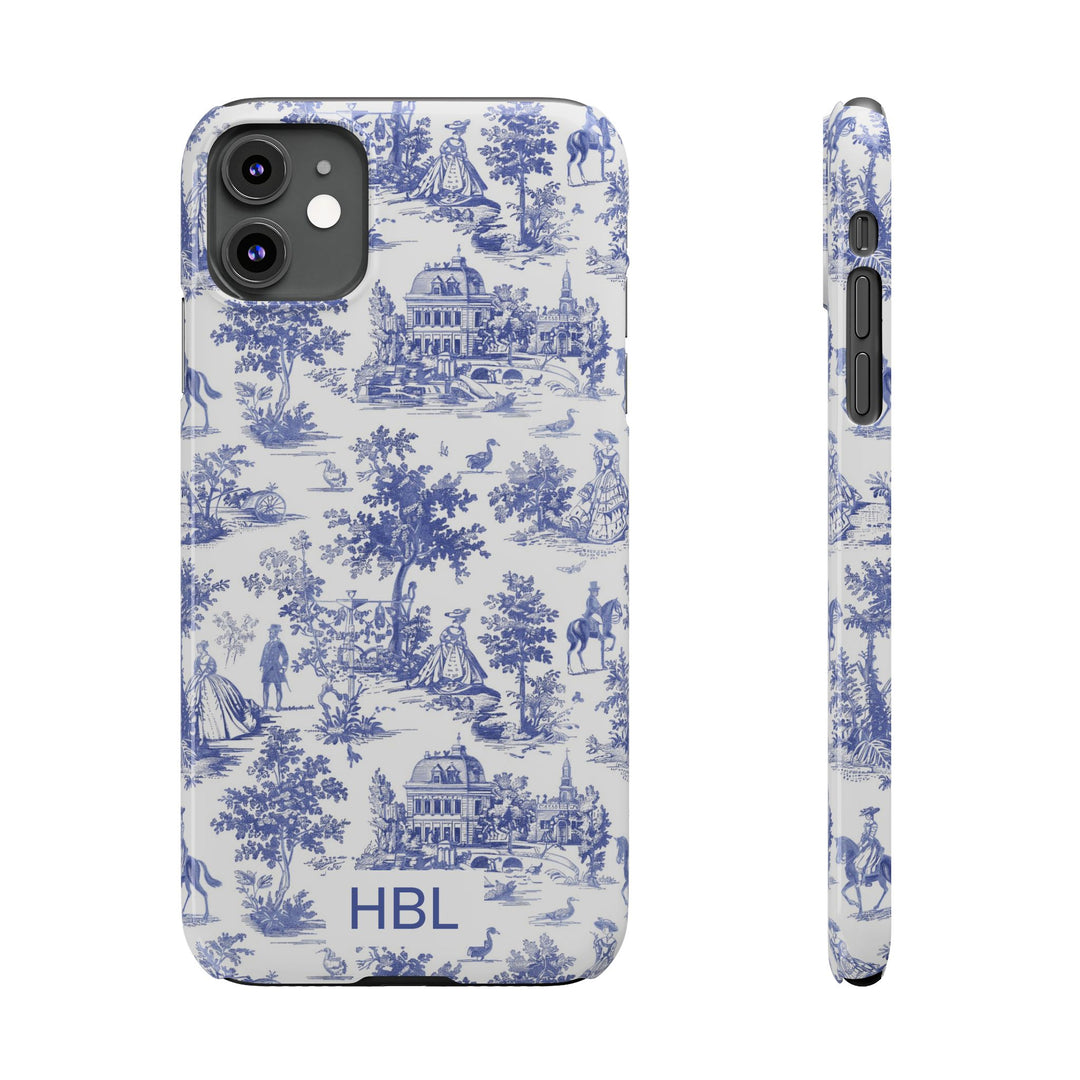 Slim Personalized Slim Blue Vintage French Toile Cute Phone Cases for Iphone 16 Pro Max | iPhone 15 Case | iPhone 15 Pro Max Case, Iphone 14, Iphone 14 Pro Max, Iphone 13 12 11 8 7 - Studio40ParkLane