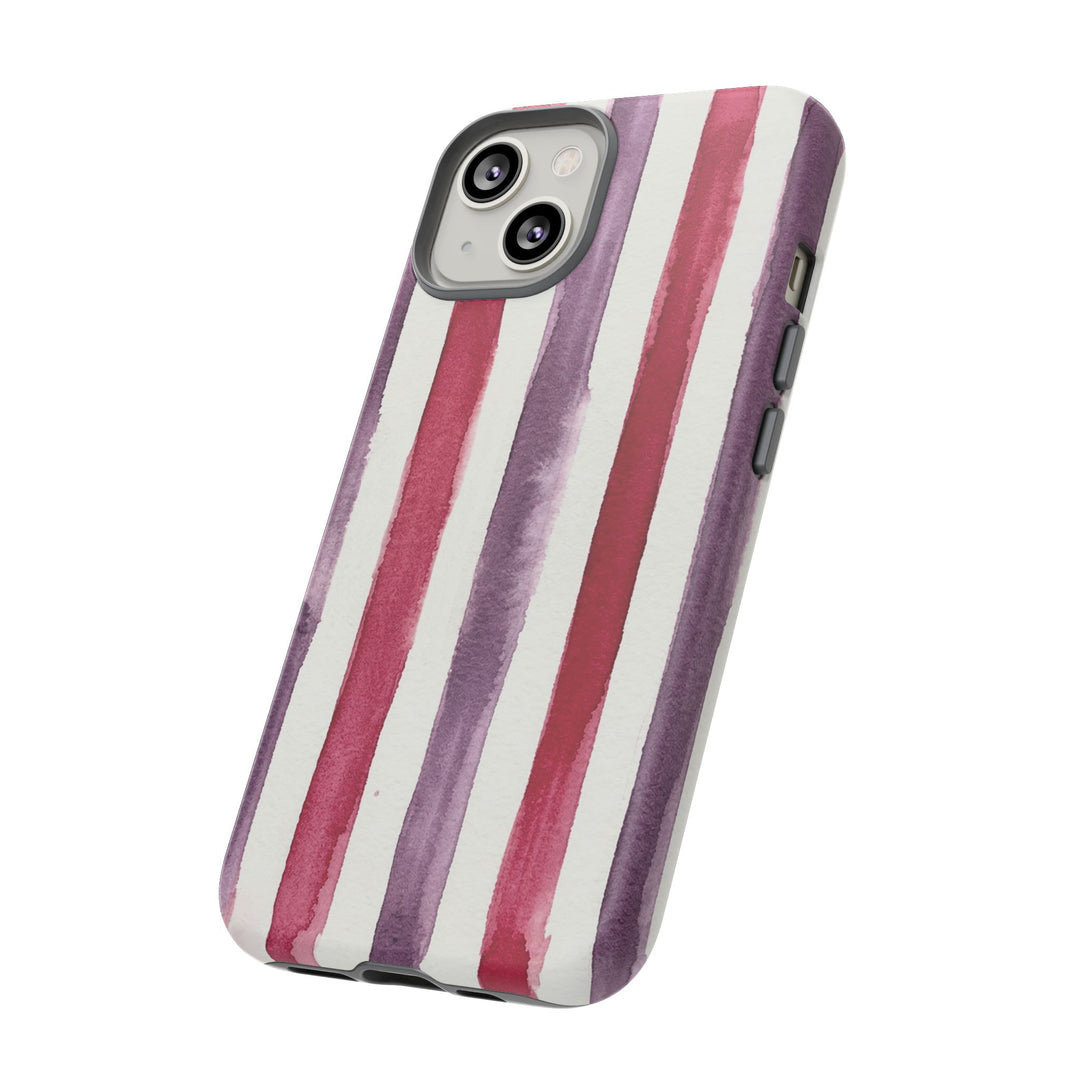 Tough Cute Wine Red Purple Stripes Phone Case, for IPhone 17 Pro Max | Iphone 17 Air, Iphone 16, IPhone 15, 14 13 12, Samsung Galaxy S26, S25, S24, S23 - Studio40ParkLane