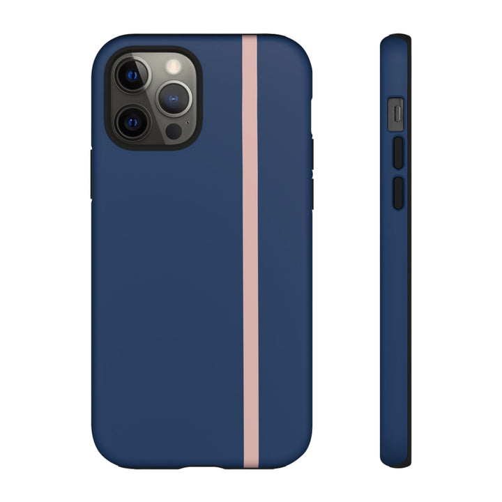 Tough Phone Case Navy Blue Orange Stripe iPhone 18 17 16 15 14 13 12 Pro Max Plus, Samsung Galaxy S26 S25 S24 Ultra Cute Preppy Sport - Studio40ParkLane