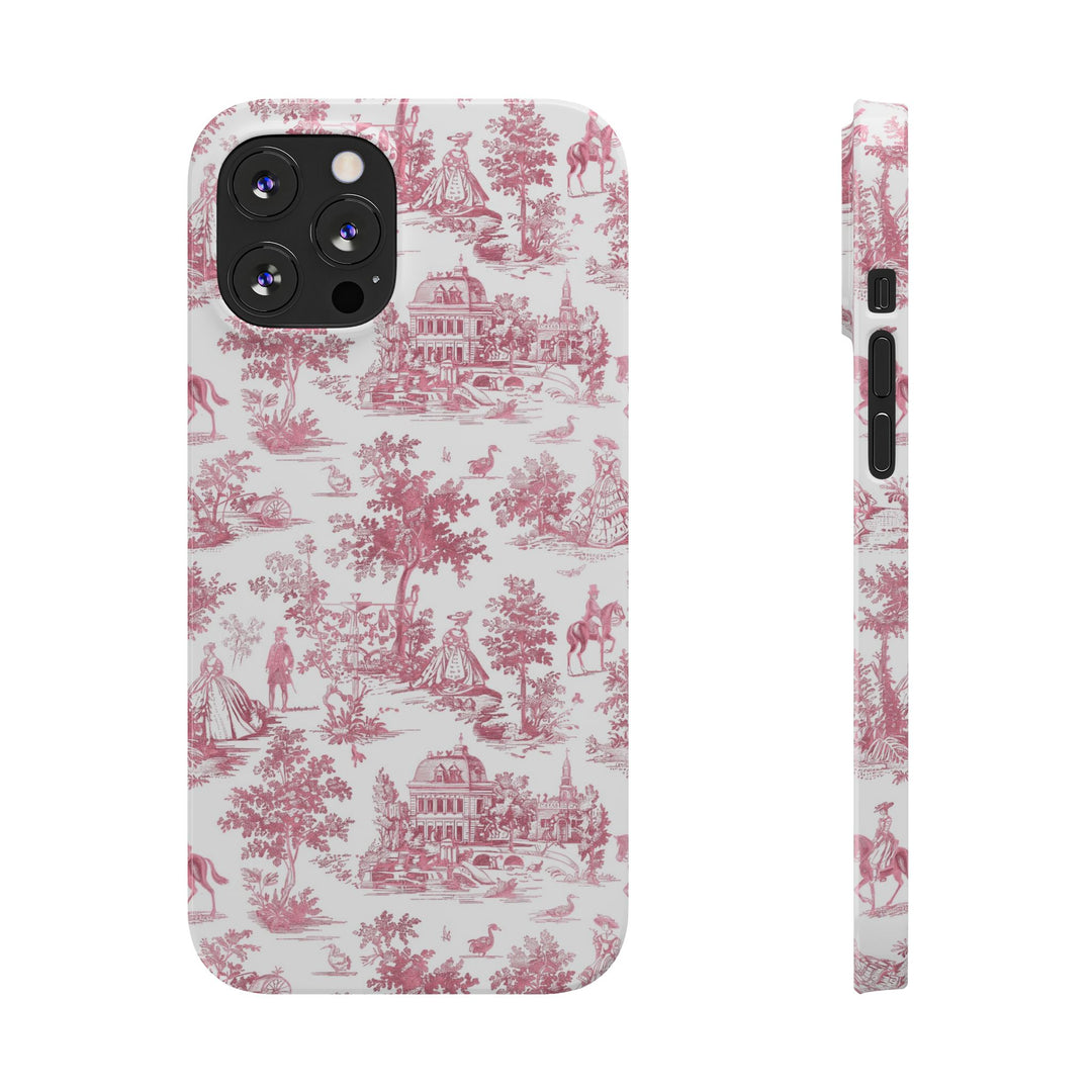 Slim Pink Vintage French Toile Cute Phone Cases for Iphone 16 Pro Max | iPhone 15 Case | iPhone 15 Pro Max Case, Iphone 14, Iphone 14 Pro Max, Iphone 13 12 11 8 7 - Studio40ParkLane