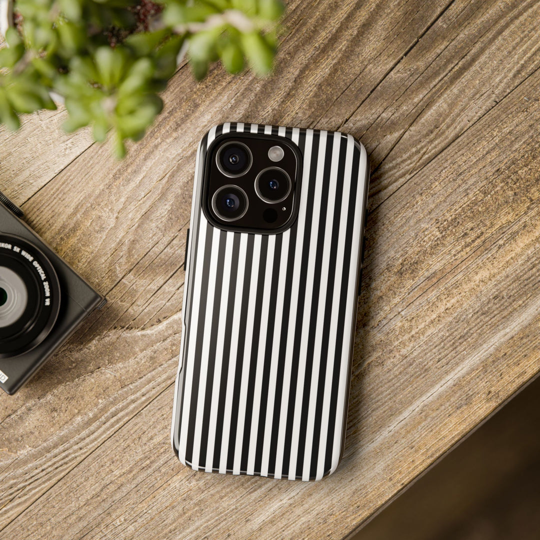 Tough Premium Black White Stripes Phone Case Gift for Her - For Apple iPhone 16 Pro Max 16e iPhone 15 Pro iPhone Iphone 14 Plus 13 Pro 12 SE XR - Studio40ParkLane