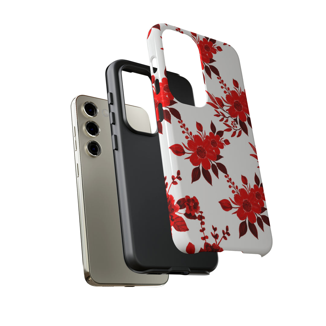 Cute Samsung Phone Case | Aesthetic Samsung Phone Case | Galaxy S23, S22, S21, S20 | Red White Flowers, Protective Phone Case - Studio40ParkLane