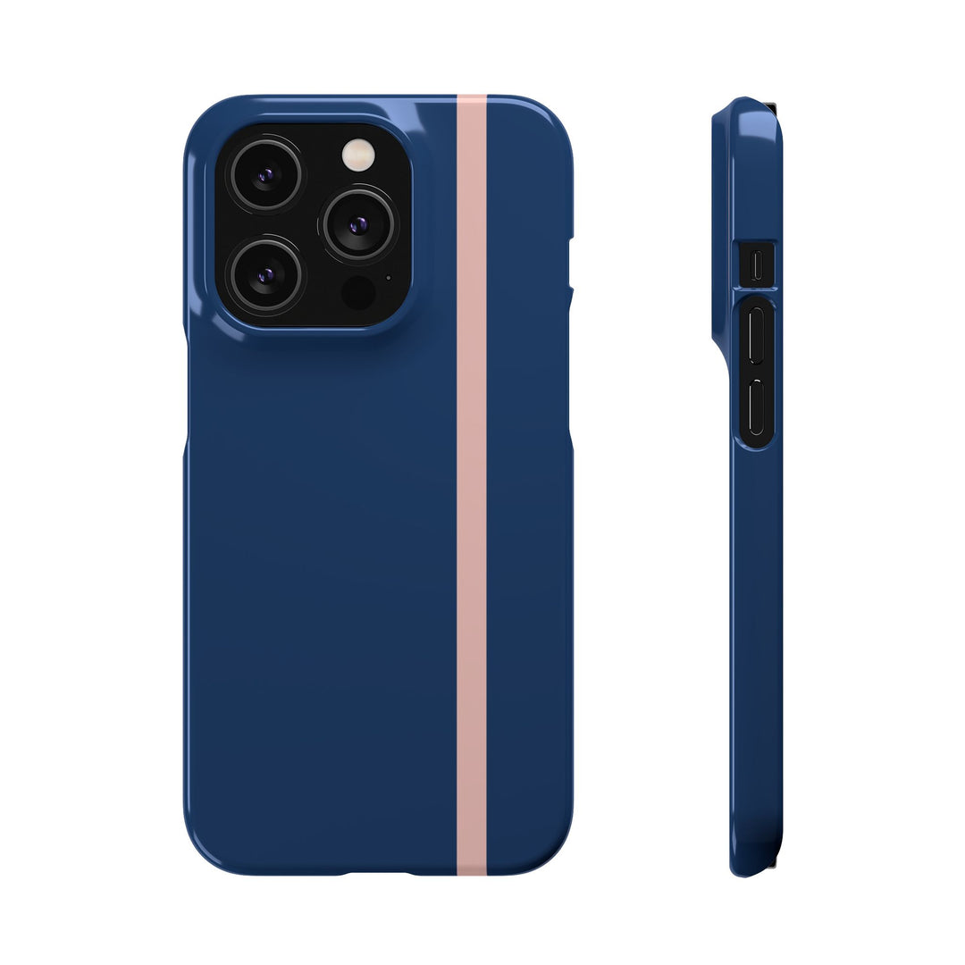 Sleek Navy Blue Pink Stripe Snap Phone Case for iPhone 18 17 16 15 14 13 Pro Max, Samsung Galaxy S26 S25 Ultra Lightweight Cute Phone Case - Studio40ParkLane