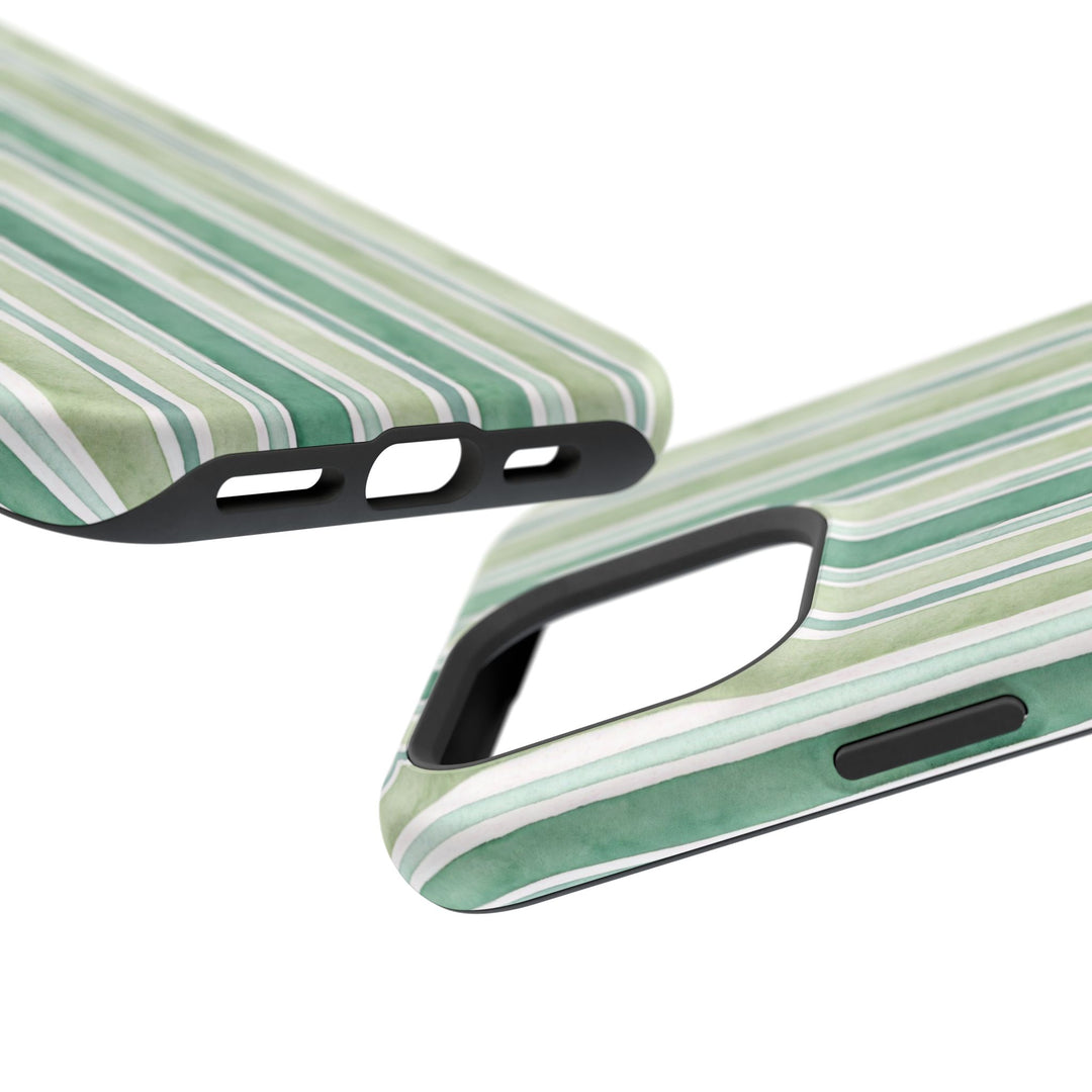 Aesthetic Tough Magsafe Green Stripes Watercolor Phone Case - For iPhone 17 Pro Max iPhone 16 Pro iPhone 15 Iphone 14 Plus 13 Pro 12 11 10 - Studio40ParkLane
