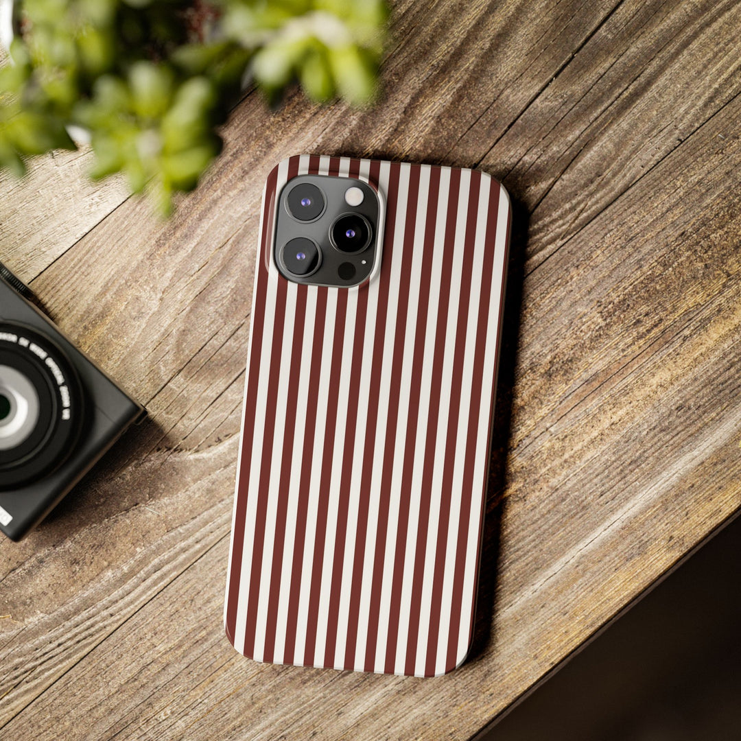 Slim Chocolate Brown Striped Cute Phone Case for Iphone 16 - | iPhone 15 Pro Max Case | iPhone 14 Case Iphone 13 12 11 10 9 8 7 Gift for Her - Studio40ParkLane