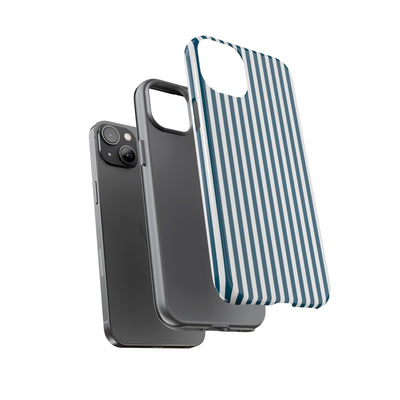 Tough Premium Teal Blue Stripes Phone Case Gift for Her - For Apple iPhone 16 Pro Max 16e iPhone 15 Pro iPhone Iphone 14 Plus 13 Pro 12 SE XR - Studio40ParkLane