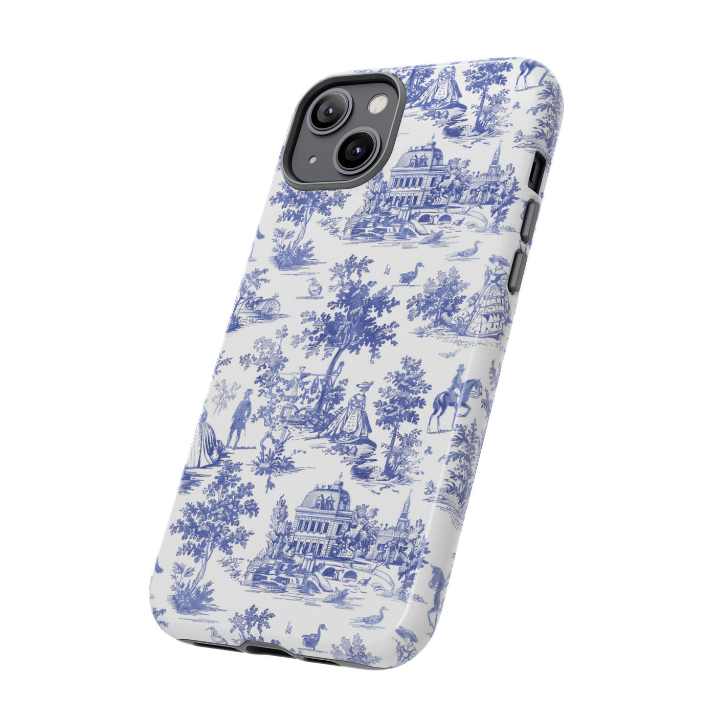 Premium Tough Blue French Toile Gift for Her Cute Phone Cases for Samsung and Iphone, 16, 15, 14, S24, S23, S22, S21, S20, Plus, Ultra, Pro