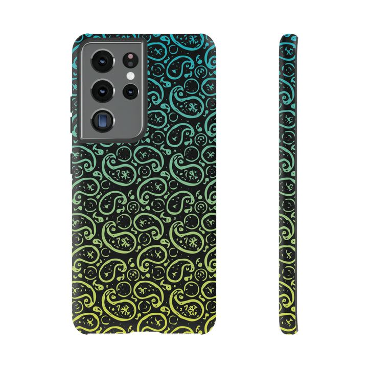 Cute Samsung Phone Case | Aesthetic Samsung Phone Case | Paisley Blue Yellow Black | Galaxy S23, S22, S21, S20 | Luxury Double Layer | Cool - Studio40ParkLane