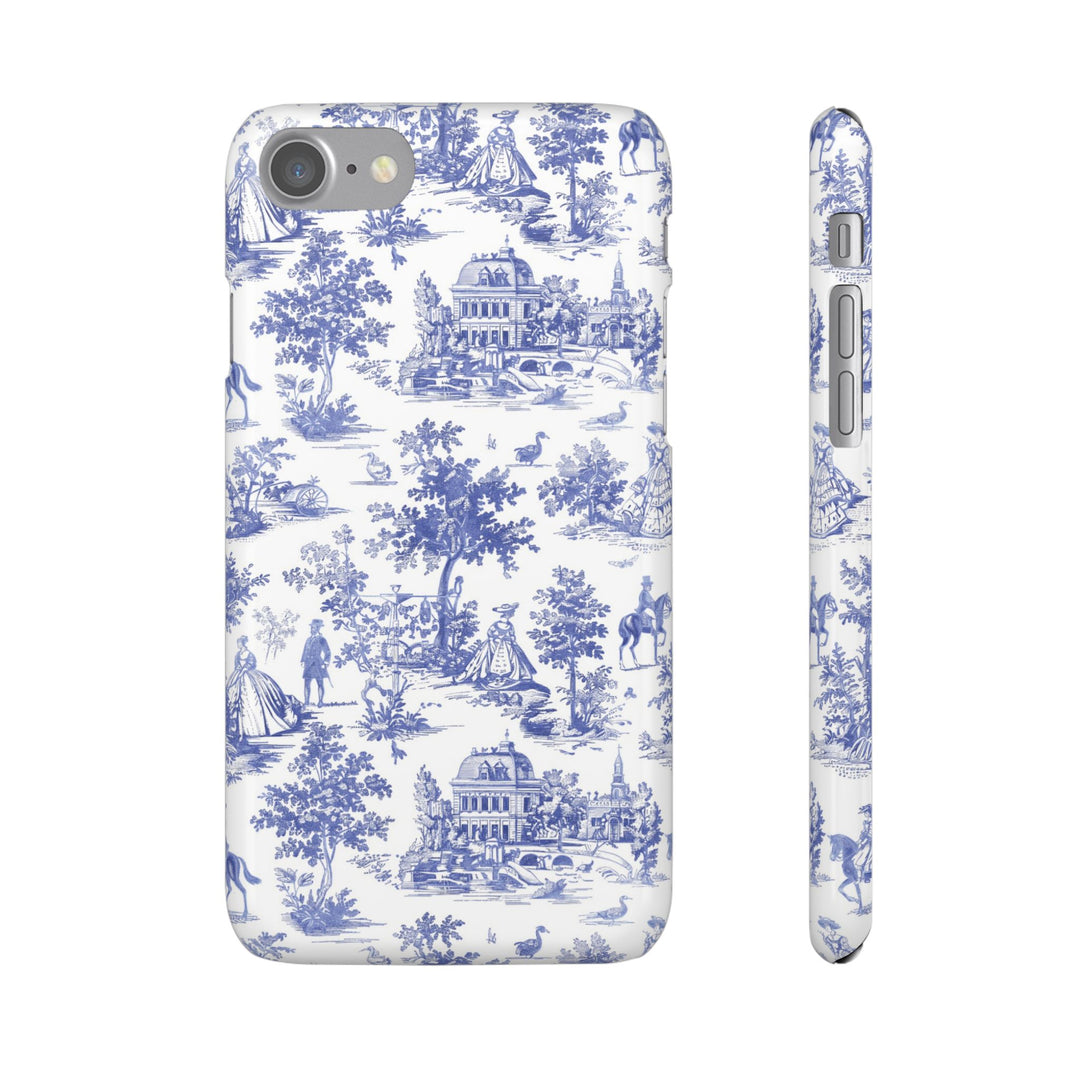 Sleek Snap Blue French Toile Cute Phone Case for iPhone 16 15 14 13 12 11 X Xs Max Xr Pro Plus Samsung Galaxy S24 S23 S22 S21 S20 Note Ultra