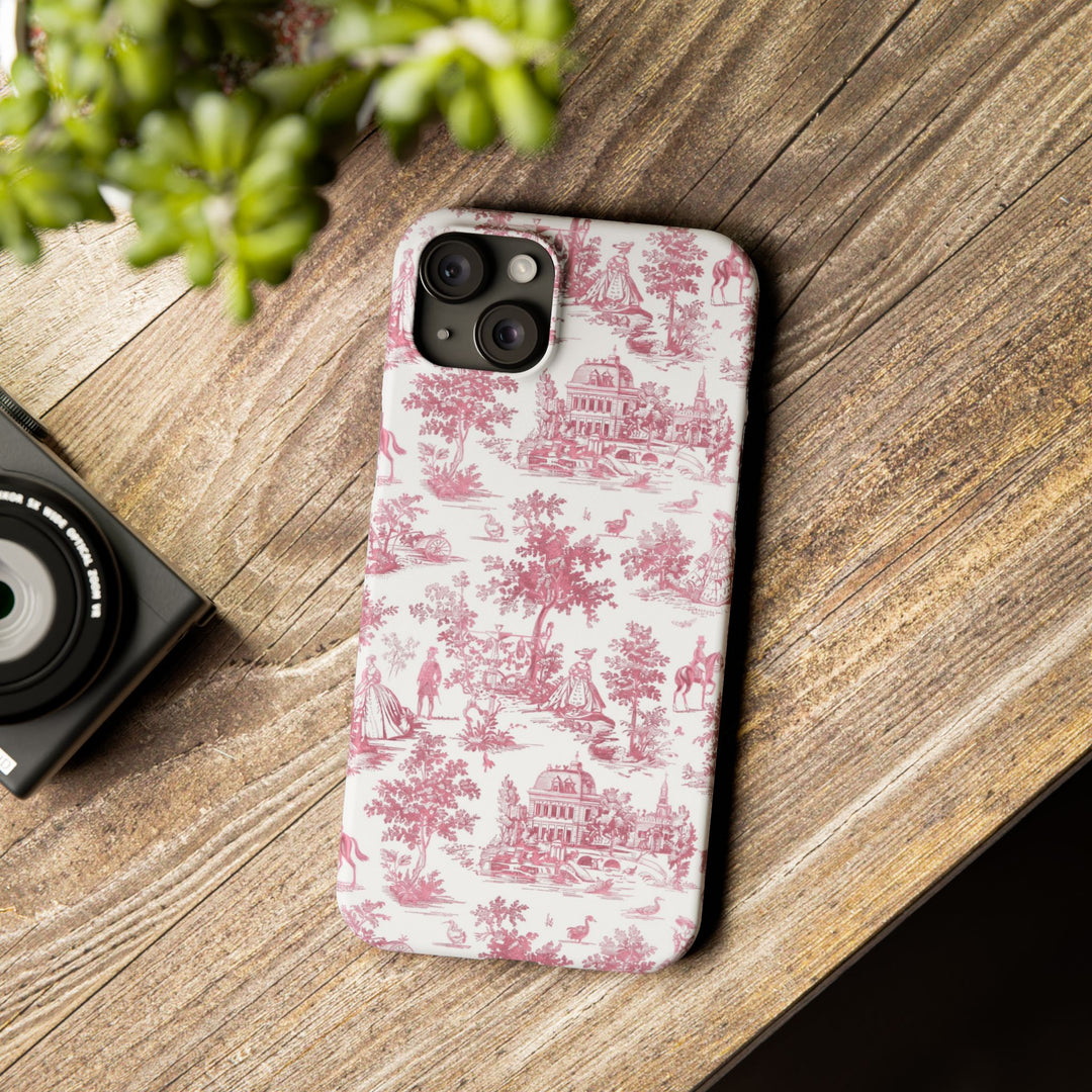 Slim Pink Vintage French Toile Cute Phone Cases for Iphone 16 Pro Max | iPhone 15 Case | iPhone 15 Pro Max Case, Iphone 14, Iphone 14 Pro Max, Iphone 13 12 11 8 7 - Studio40ParkLane