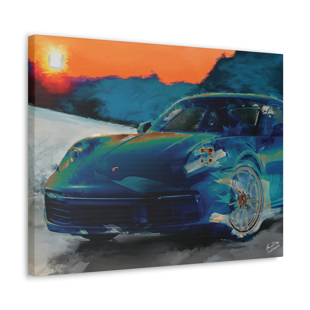 Porsche Wall Art on Canvas Print Gallery Wrapped - Gorgeous Porsche 911 Carrera Wall Art - Set in the mountains with a Sunset - Home Decor - Studio40ParkLane