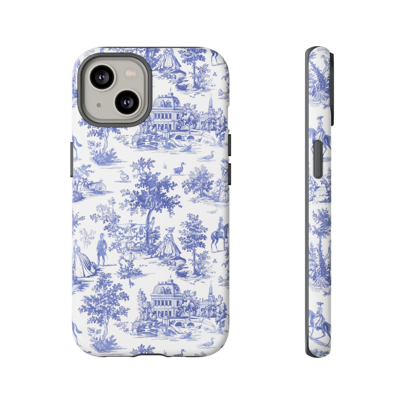 Premium Tough Blue French Toile Gift for Her Cute Phone Cases for Samsung and Iphone, 16, 15, 14, S24, S23, S22, S21, S20, Plus, Ultra, Pro