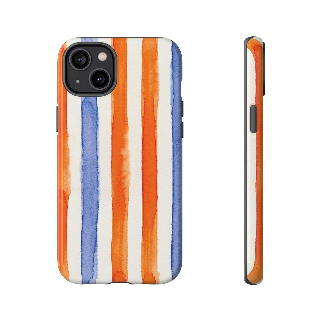 Tough Cute Blue Orange Stripes Phone Case, for IPhone 17 Pro Max | Iphone 17 Air, Iphone 16, IPhone 15, 14 13 12, Samsung Galaxy S26, S25, S24, S23 - Studio40ParkLane