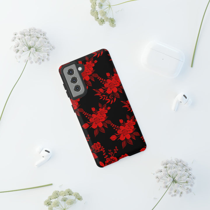 Cute Samsung Phone Case | Aesthetic Samsung Phone Case | Galaxy S23, S22, S21, S20 | Red Black Flowers, Protective Phone Case - Studio40ParkLane