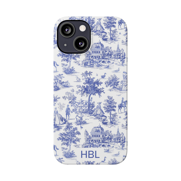 Slim Personalized Slim Blue Vintage French Toile Cute Phone Cases for Iphone 16 Pro Max | iPhone 15 Case | iPhone 15 Pro Max Case, Iphone 14, Iphone 14 Pro Max, Iphone 13 12 11 8 7 - Studio40ParkLane