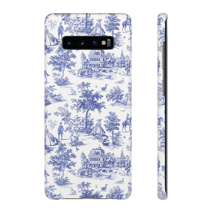 Sleek Snap Blue French Toile Cute Phone Case for iPhone 16 15 14 13 12 11 X Xs Max Xr Pro Plus Samsung Galaxy S24 S23 S22 S21 S20 Note Ultra