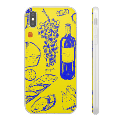 Cute Flexi Phone Cases, French Food Wine Yellow Blue, Compatible with Samsung Galaxy S23, Samsung S22, Samsung S21, Samsung S20, Galaxy S20 Ultra