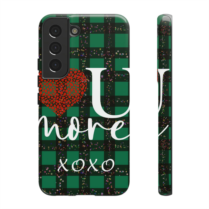 Cute Samsung Phone Cases, Designer Samsung Galaxy S23 Phone Case, Samsung S22 Case, Samsung S21 Case, Samsung S20 Case, Green Plaid Love You - Studio40ParkLane