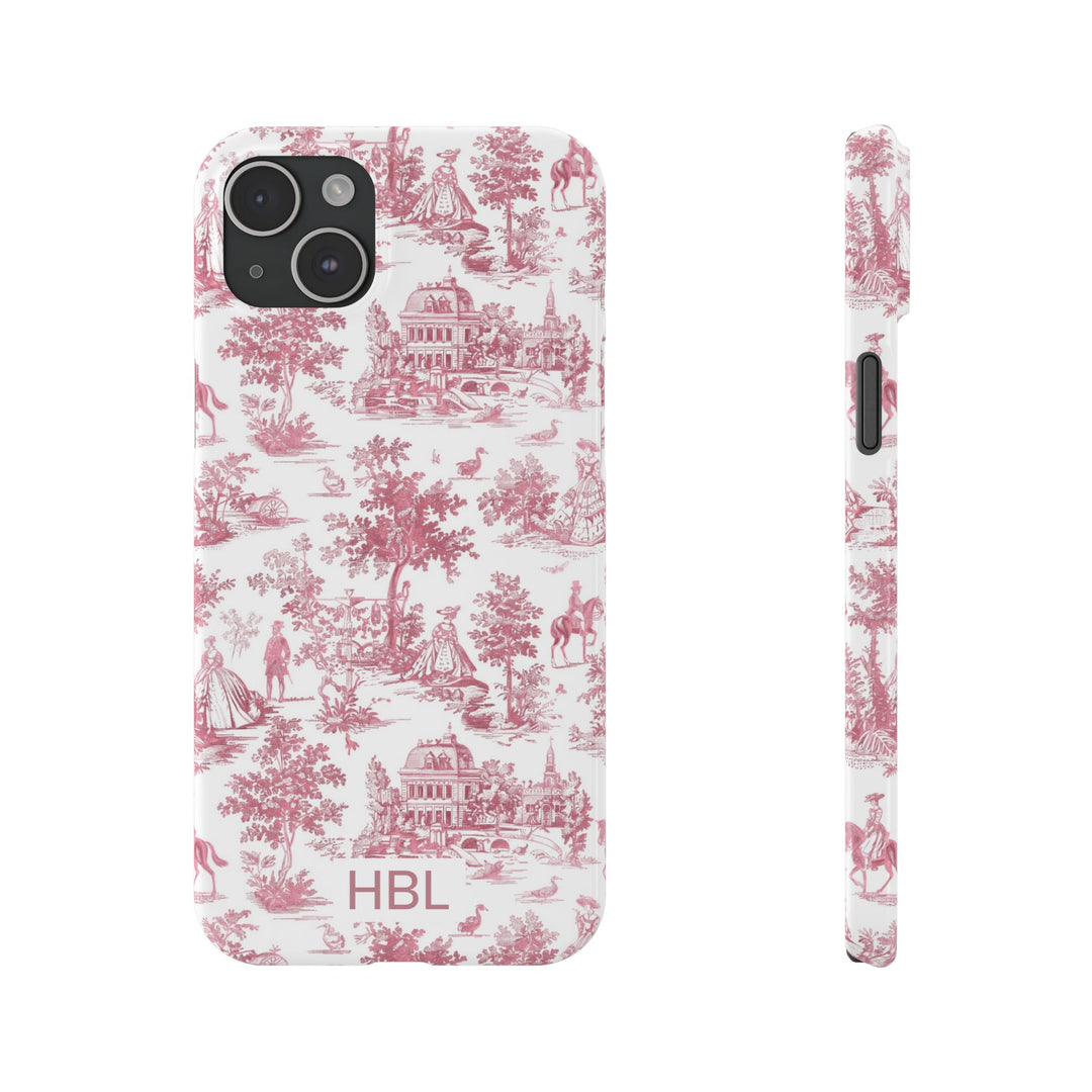 Slim Personalized Slim Pink Vintage French Toile Cute Phone Cases for Iphone 16 Pro Max | iPhone 15 Case | iPhone 15 Pro Max Case, Iphone 14, Iphone 14 Pro Max, Iphone 13 12 11 8 7 - Studio40ParkLane
