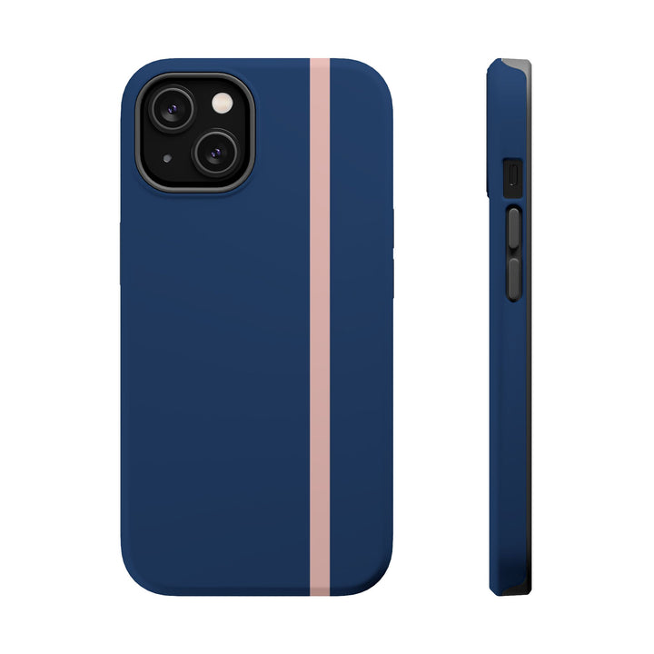 MagSafe Navy Blue Blush Pink Stripe Tough Phone Case iPhone 18 17 16 15 14 13 Pro Max Samsung Galaxy S26 Dual Layer Modern Luxury Cover - Studio40ParkLane