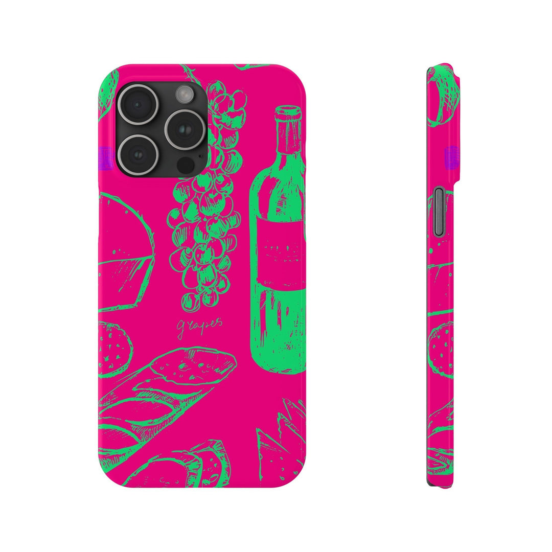 Slim French Food Wine Pink Green Cute Phone Cases for Iphone | iPhone 15 Case | iPhone 15 Pro Max Case, Iphone 14, Iphone 14 Pro Max, Iphone 13, - Studio40ParkLane
