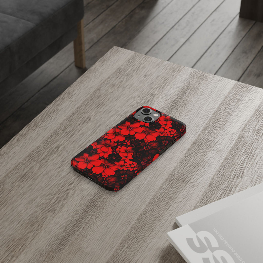 Slim Cute Phone Cases for Iphone - | iPhone 15 Case | iPhone 15 Pro Max Case, Iphone 14 Case, Iphone 14 Pro Max, Iphone 13, Red Black Flowers - Studio40ParkLane
