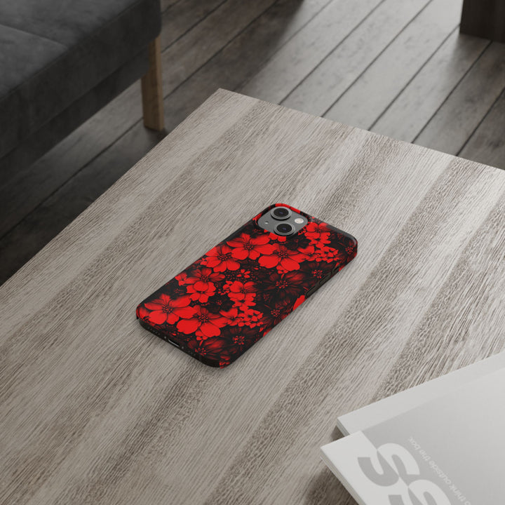Slim Cute Phone Cases for Iphone - | iPhone 15 Case | iPhone 15 Pro Max Case, Iphone 14 Case, Iphone 14 Pro Max, Iphone 13, Red Black Flowers - Studio40ParkLane