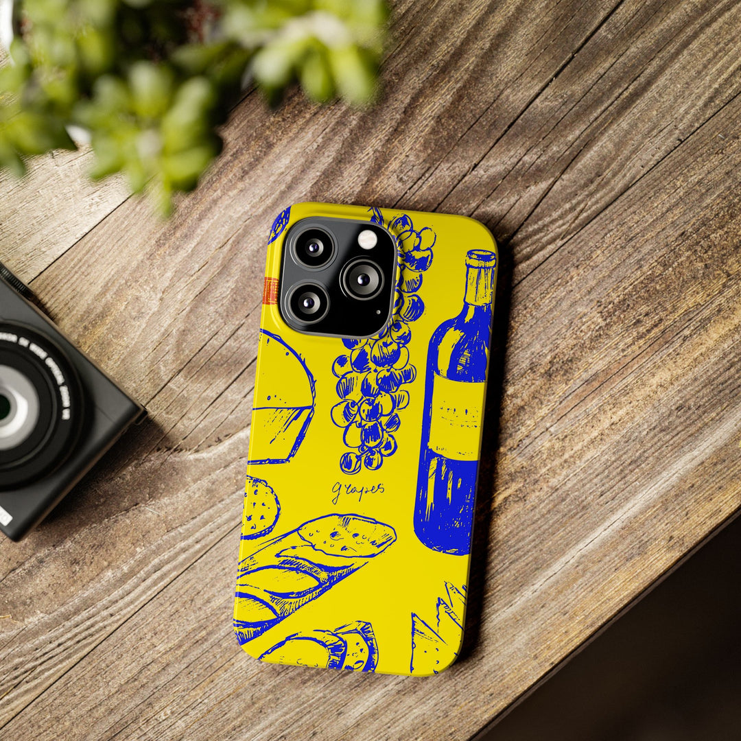 Slim Cute Phone Cases for Iphone | iPhone 15 Case | iPhone 15 Pro Max Case, Iphone 14, Iphone 14 Pro Max, Iphone 13, French Food Wine Yellow Blue - Studio40ParkLane