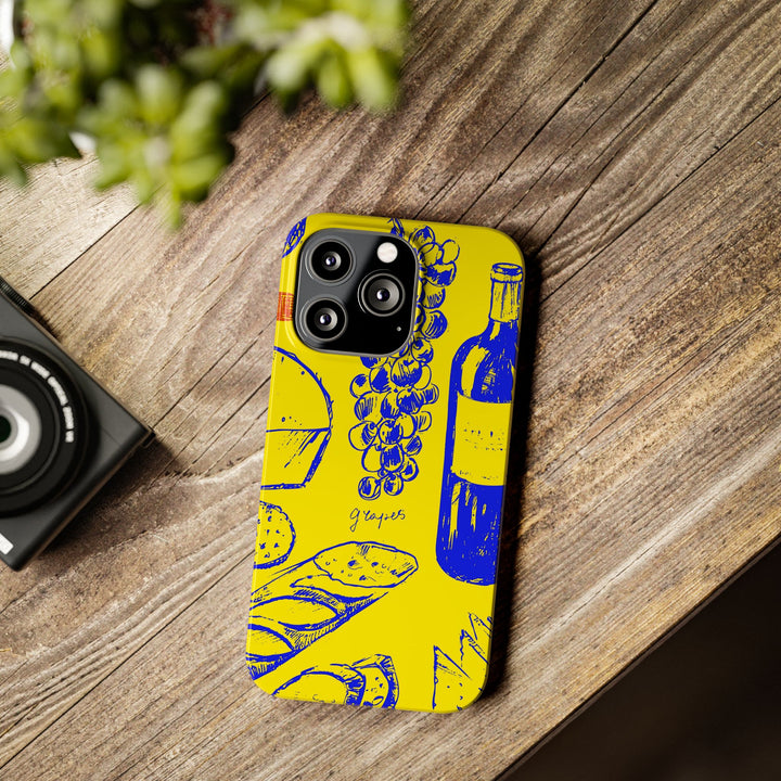 Slim Cute Phone Cases for Iphone | iPhone 15 Case | iPhone 15 Pro Max Case, Iphone 14, Iphone 14 Pro Max, Iphone 13, French Food Wine Yellow Blue - Studio40ParkLane